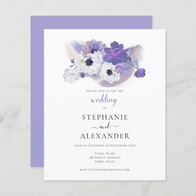 Papier Budget Purple Floral Faire-part de mariage (Devant / Derrière)