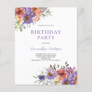 Papier Budget Purple Floral Invitation Anniversaire