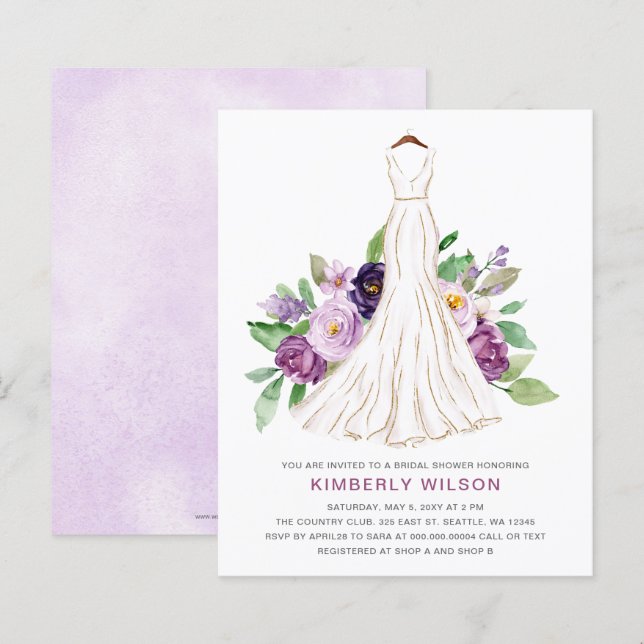 Papier Budget Purple Floral Mariage Fête des mariées robe (Devant / Derrière)
