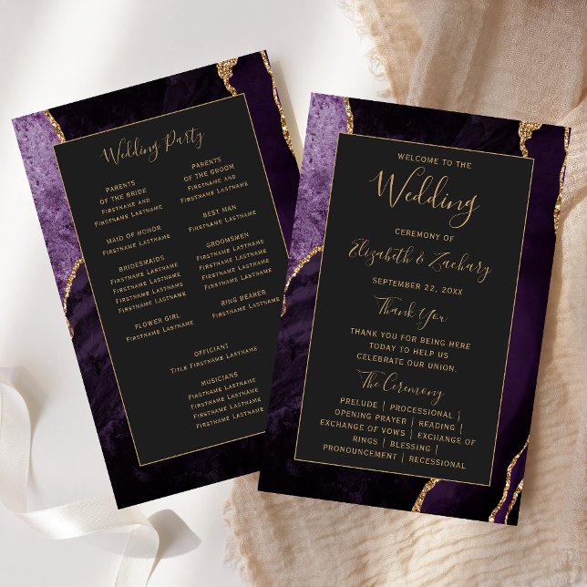 Papier Budget Purple Gold Agate Dark Wedding Program (Créateur téléchargé)
