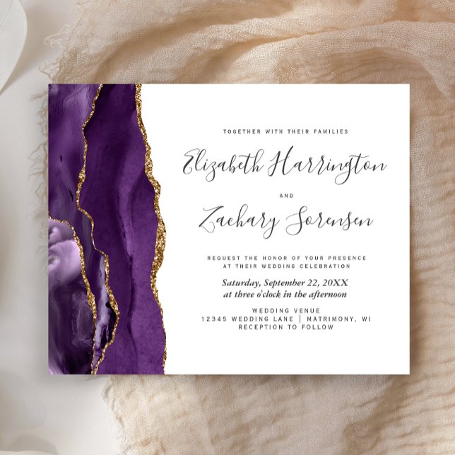 Papier Budget Purple Gold Agate Faire-part de mariage (Créateur téléchargé)