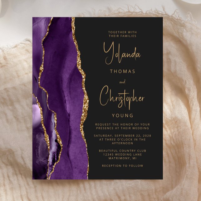 Papier Budget Purple Gold Agate Faire-part de mariage ten (Créateur téléchargé)
