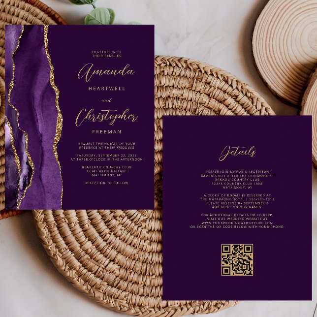 Papier Budget Purple Gold Agate Plum QR Code Mariage (Créateur téléchargé)