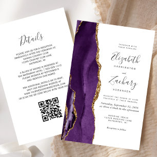 Papier Budget Purple Gold Agate QR Code Mariage Invitatio