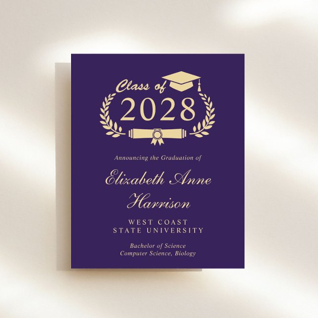 Papier Budget Purple Gold College Faire-part de diplôme (Share the pride and excitement of your graduate's achievement with friends and family near and far)