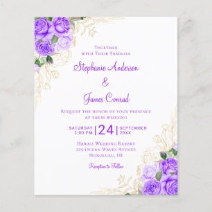 Papier Budget Purple Gold Floral Faire-part de mariage