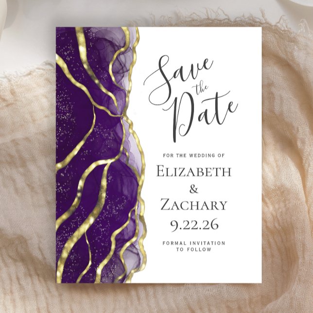 Papier Budget Purple Gold Ink Wedding Save the Date (Créateur téléchargé)