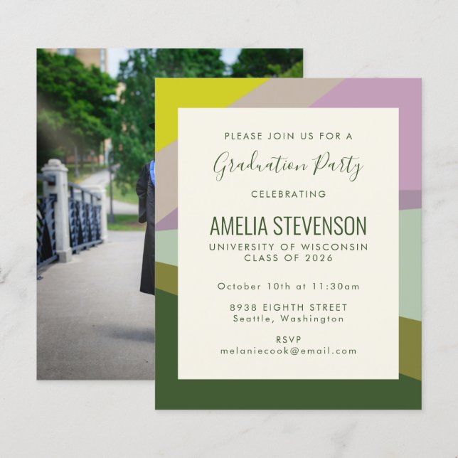 Papier Budget Purple Green Graduation Party Invitation ph (Devant / Derrière)