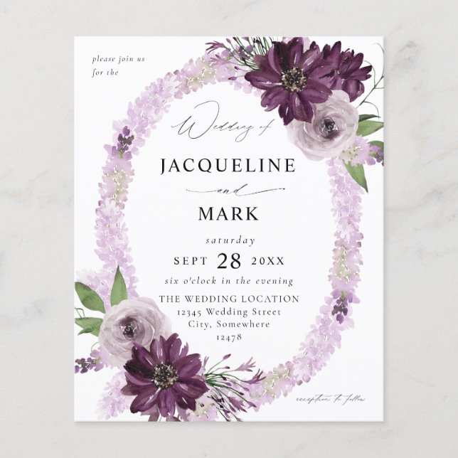 Papier Budget Purple & Lavender Floral Bague Mariage (Devant)