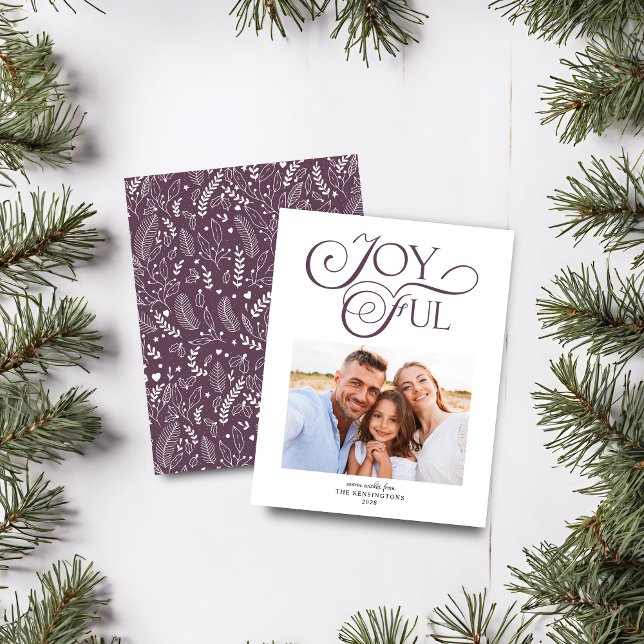 Papier Budget Purple Motif Joyeux Photo de Noël (Budget Purple Pattern Joyful Christmas Photo Card)