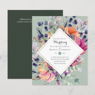 Papier BUDGET Purple Orange Floral Invitations de mariage