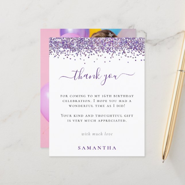 Papier Budget Purple Parties scintillant Photo Sweet 16 M (Devant/Arrière en situation)