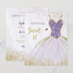 Papier Budget Purple Robe Étincelle Douce 16 Invitation