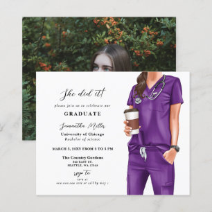 Papier Budget Purple Scrubs Infirmière Photo Invitation