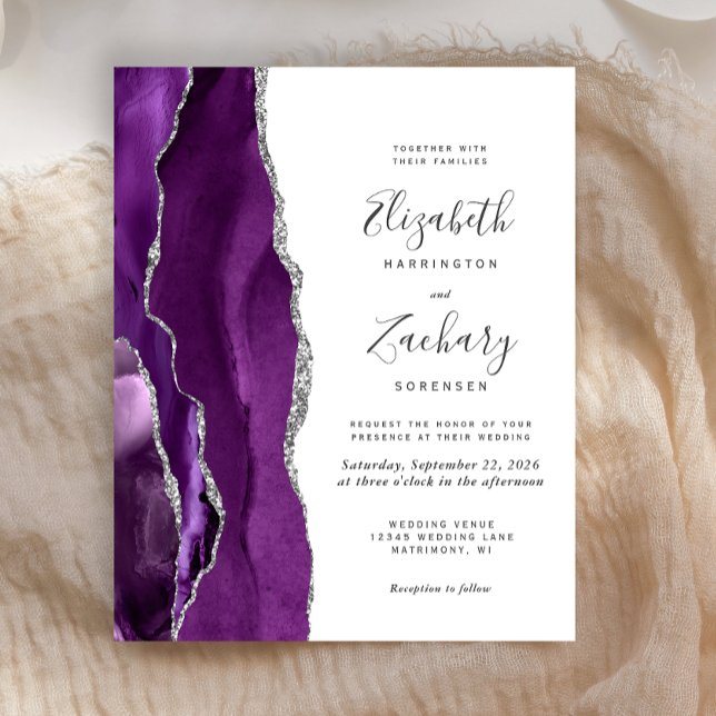 Papier Budget Purple Silver Agate Faire-part de mariage (Créateur téléchargé)