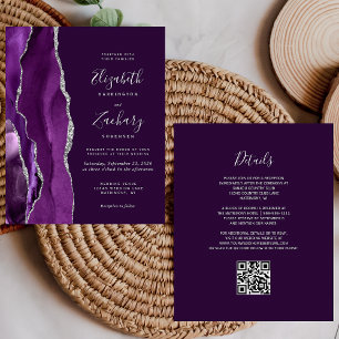 Papier Budget Purple Silver Agate QR Code Mariage Invitat