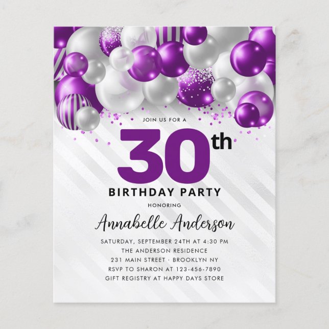 Papier Budget Purple Silver Balloon Parties scintillant 3 (Devant)