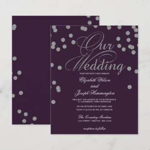 Papier Budget Purple Silver Confetti Faire-part de mariag