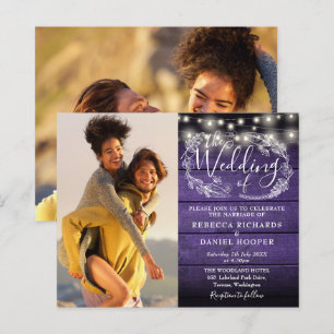 Papier Budget Purple String Lights 2 Photo Wedding Invita