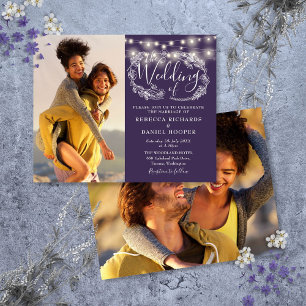 Papier Budget Purple String Lights 2 Photo Wedding Invita