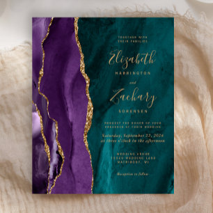 Papier Budget Purple Turquoise Gold Agate Faire-part de m