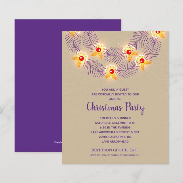Papier Budget Purple Wreath Christmas Holiday Invitations (Devant / Derrière)
