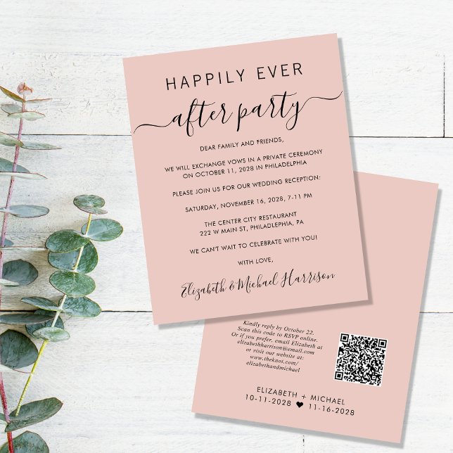 Papier Budget QR Code Blush Wedding ReceptIon Invitation (Créateur téléchargé)