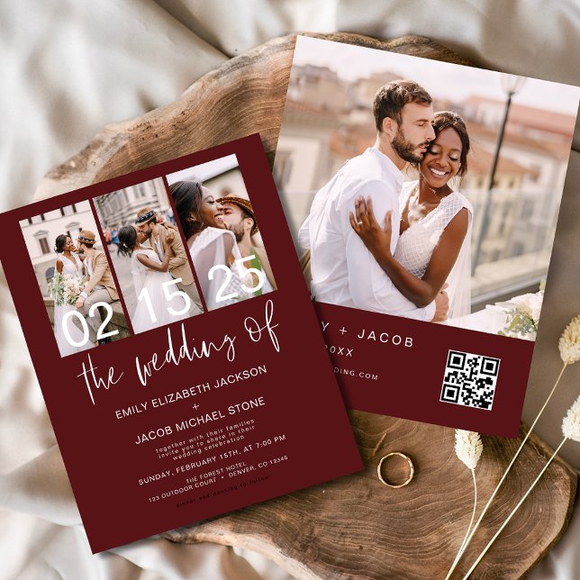 Papier Budget QR Code Bourgogne Faire-part de mariage (Créateur téléchargé)