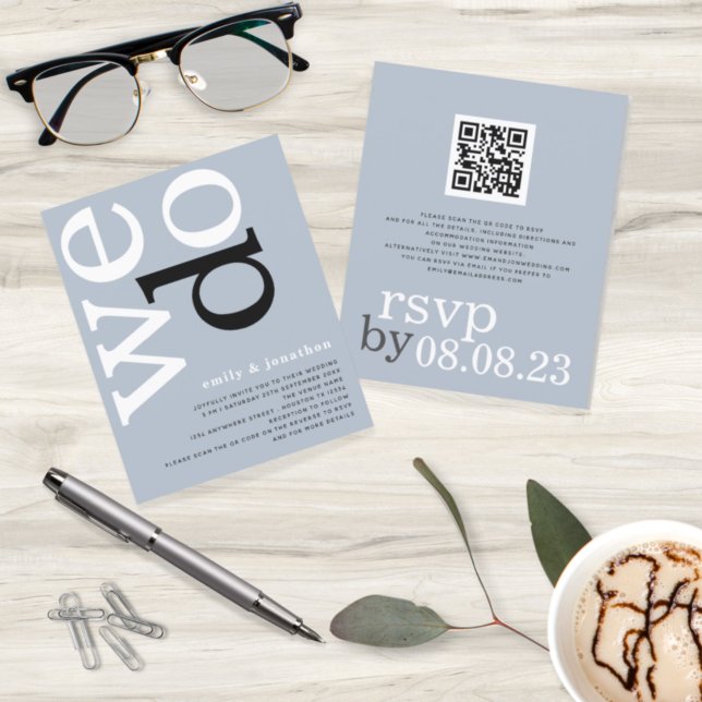 Papier BUDGET QR code Dusty Blue Texte Mariage Invitation (Créateur téléchargé)