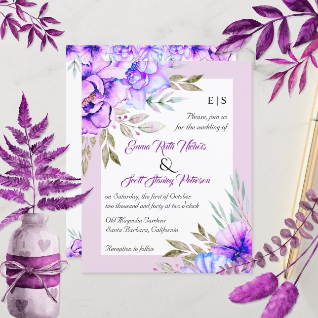 Papier BUDGET QR code fleurs violettes faire-part de mari (Créateur téléchargé)