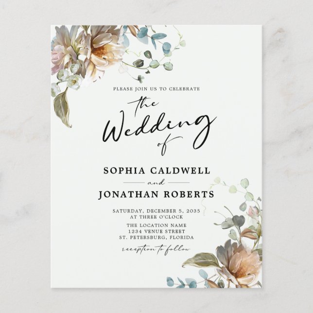 Papier Budget QR Code Floral Calligraphie Mariage Invitat (Devant)