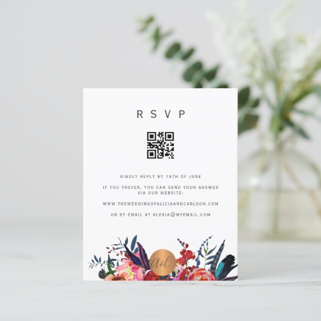 Papier Budget QR CODE florale élégante invitation RSVP (Debout devant)