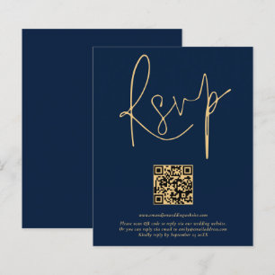 Papier Budget QR Code Gold Marine Bleu Script Mariage RSV