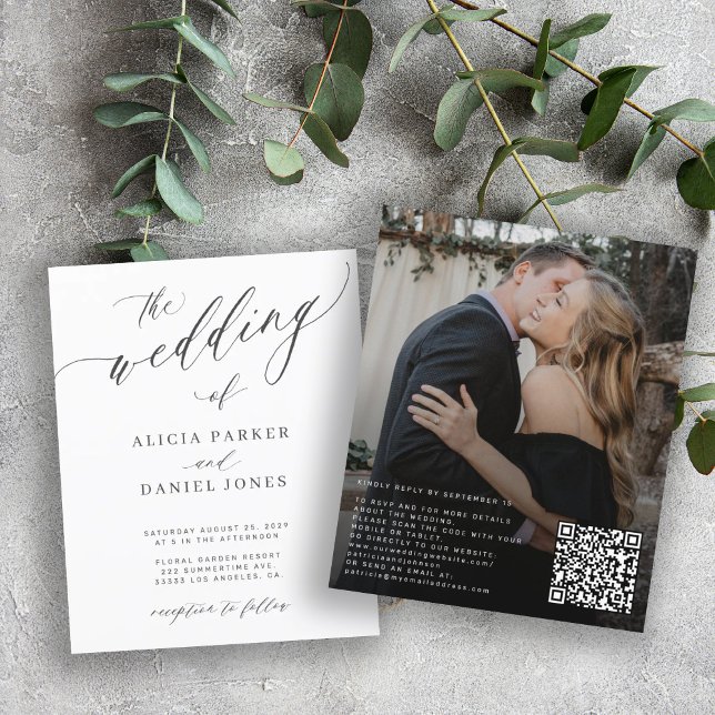 Papier Budget QR code photo mariage élégant Invitation (Créateur téléchargé)