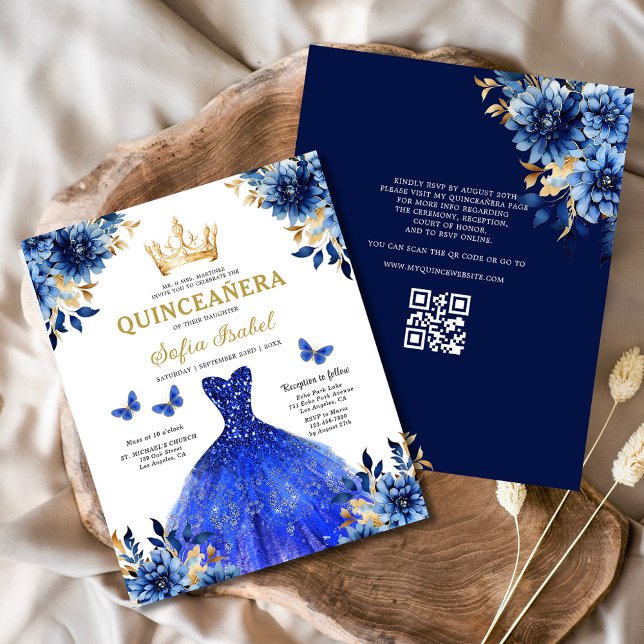Papier Budget QR Code Quinceanera Royal Blue Princesse (Créateur téléchargé)