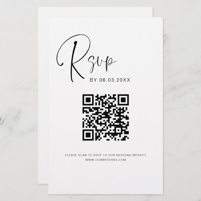Papier Budget QR Code RSVP Mariage (Devant / Derrière)