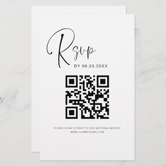 Papier Budget QR Code RSVP Mariage (Devant / Derrière)