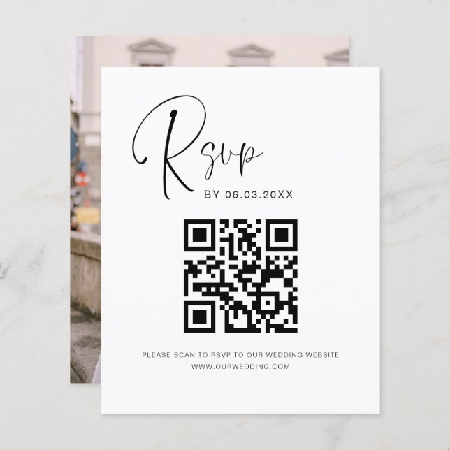 Papier Budget QR Code RSVP Mariage Photo Website (Devant / Derrière)