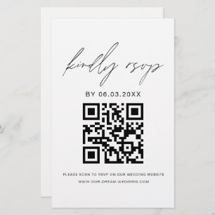 Papier Budget QR Code RSVP minimaliste Mariage site Web