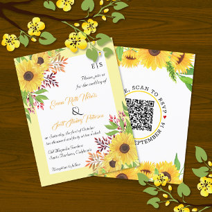 Papier BUDGET QR code tournesols faire-part de mariage