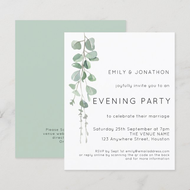 Papier Budget QR Eucalyptus Mariage Invitation de soirée (Devant / Derrière)
