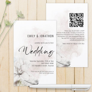 Papier Budget QR White Watercolor Florals Invitation de m