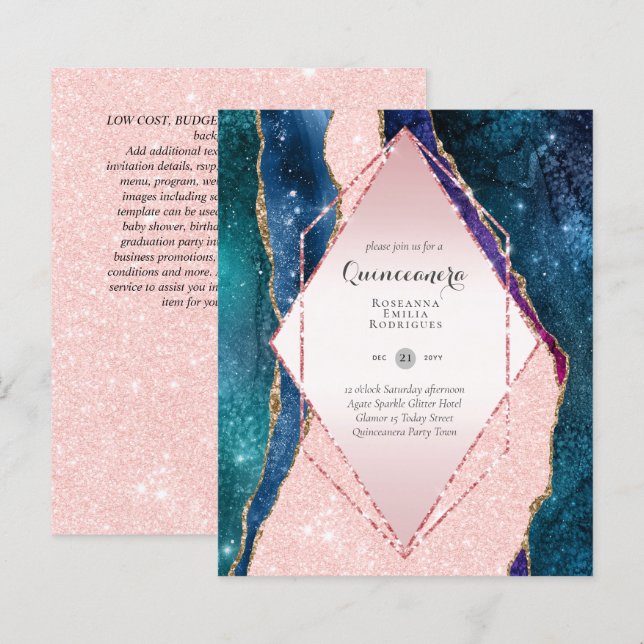 Papier BUDGET QUINCEANERA - AGATE Sparkles Glamor Chic (Devant / Derrière)