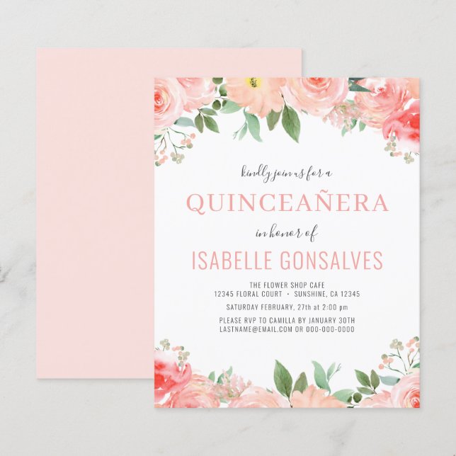 Papier Budget QUINCEAÑERA Anniversaire Coral Peach Invita (Devant / Derrière)