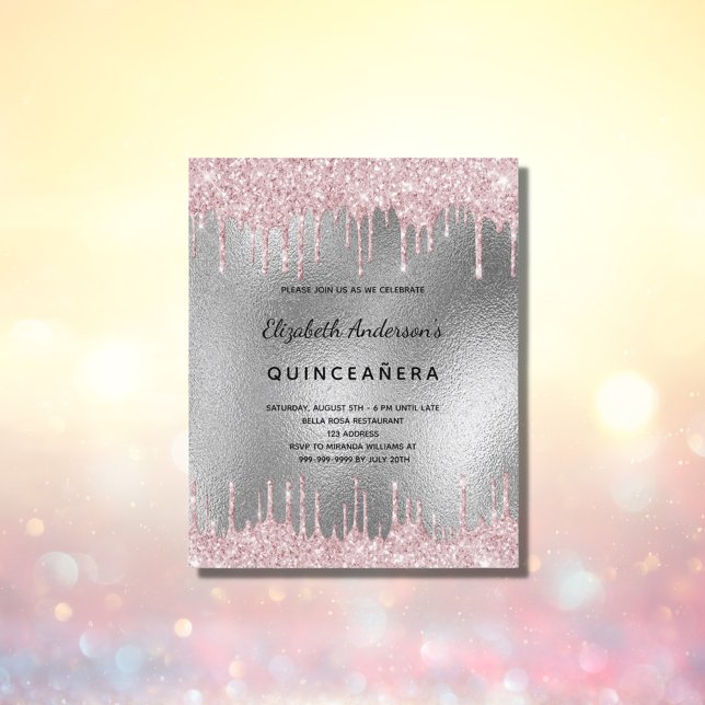 Papier Budget Quinceanera argent parties scintillant rose (Créateur téléchargé)