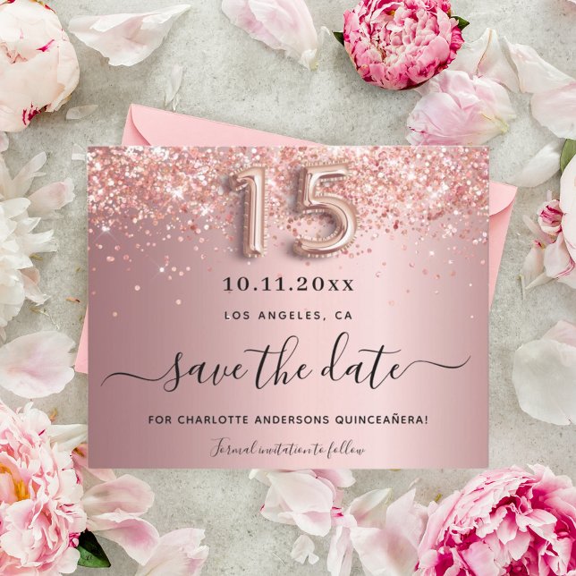 Papier Budget Quinceanera blush rose enregistrer la date (Créateur téléchargé)