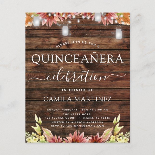 Papier Budget Quinceanera Bois rustique Fleurs de soleil  (Devant)