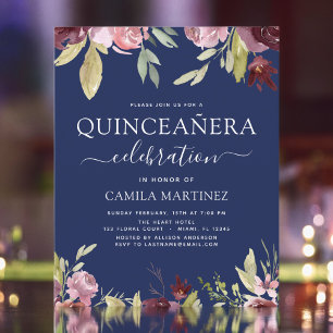 Papier Budget Quinceanera Bourgogne Rose Floral Invitatio
