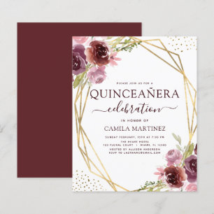 Papier Budget Quinceanera Bourgogne rose géométrique Flor