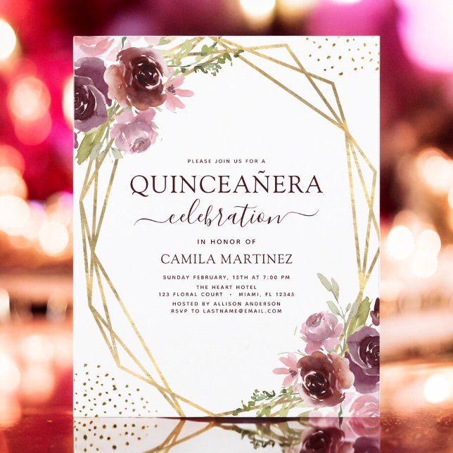 Papier Budget Quinceanera Bourgogne rose géométrique Flor (Créateur téléchargé)